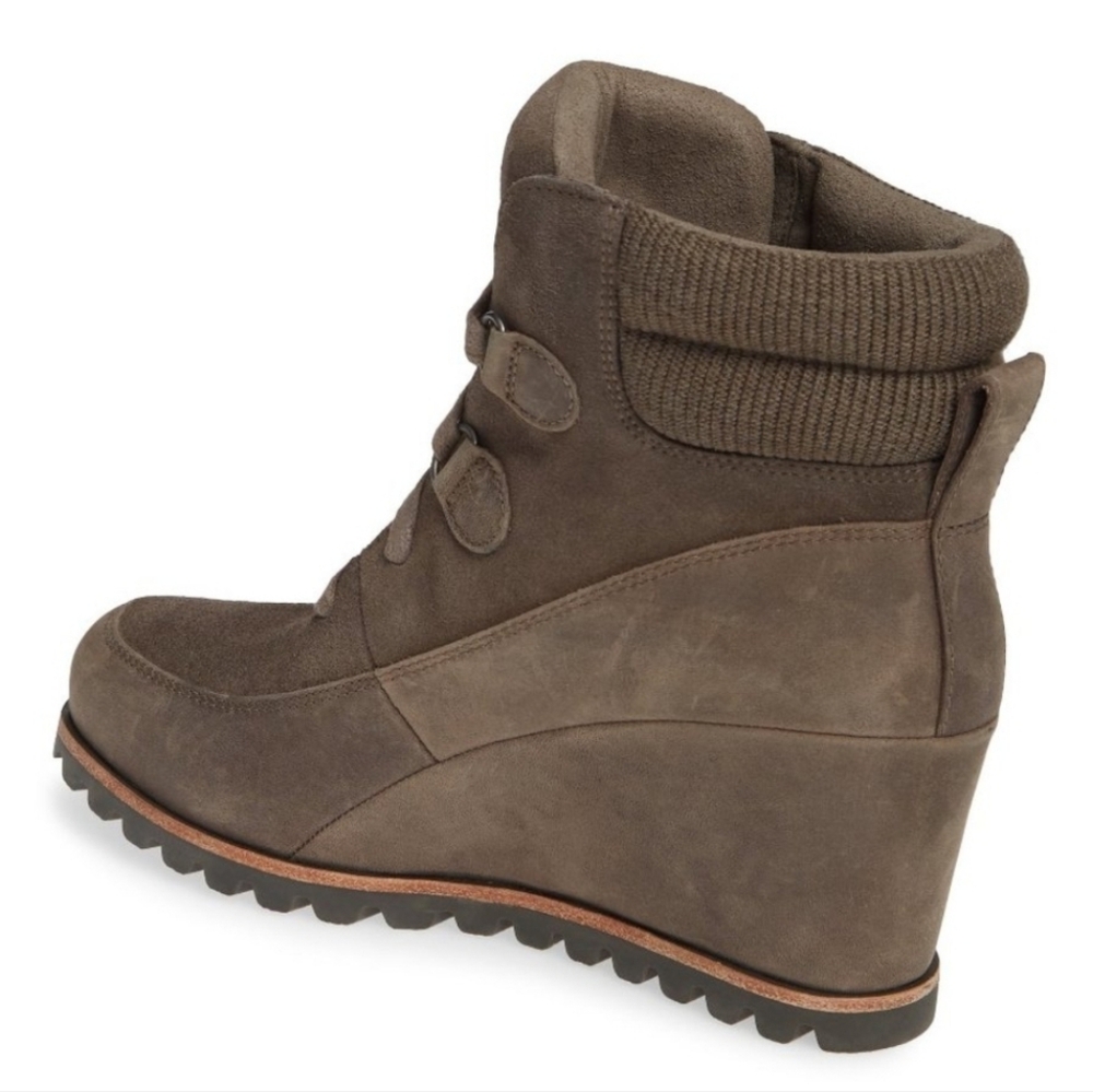 UGG "Kriston" Waterproof Suede Wedge Heeled Boots Taupe Brown | Women's Size 7.5 - Picture 2 of 12